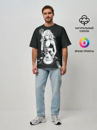 Мужская футболка оверсайз / Девушка с гитарой