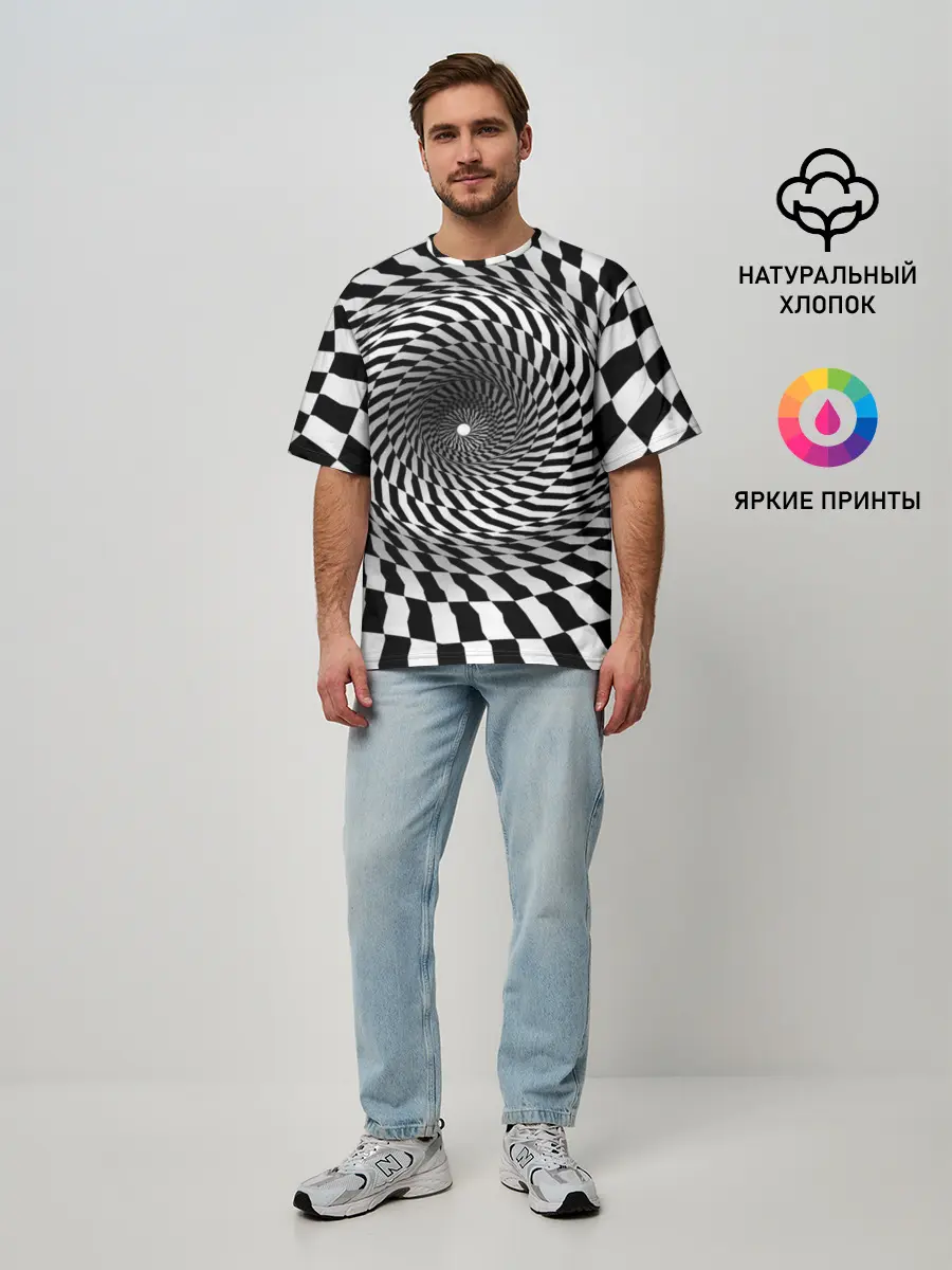 Мужская футболка оверсайз / Оптические квадраты