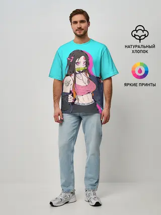 Мужская футболка оверсайз / Стильная Нэезуко