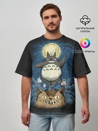 Мужская футболка оверсайз / My Neighbor Totoro кот и заяц