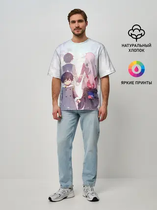 Мужская футболка оверсайз / Ноль два и Хиро