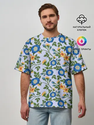 Мужская футболка оверсайз / Цветочки