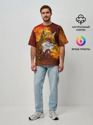 Мужская футболка оверсайз / Огненный Лис