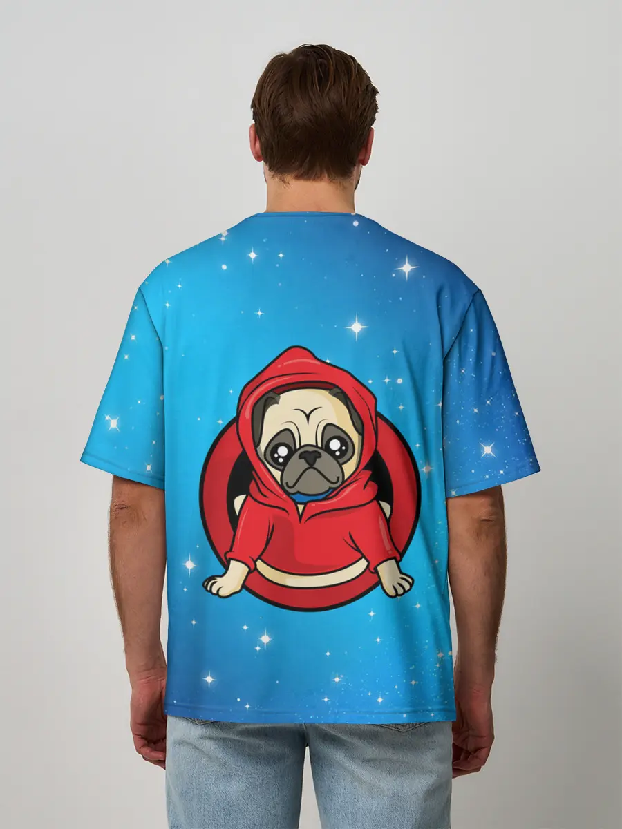 Мужская футболка оверсайз / Мопс в толстовке