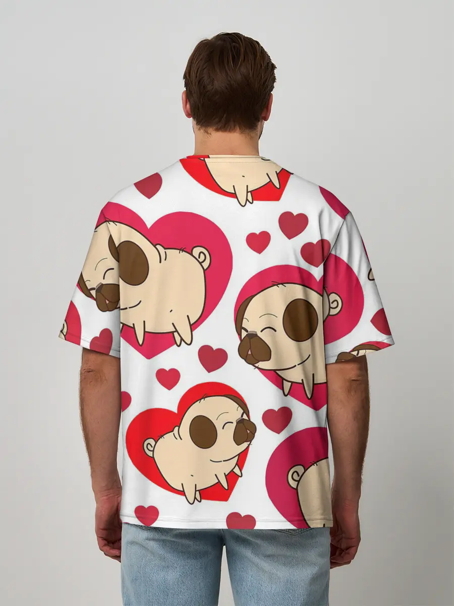 Мужская футболка оверсайз / Мопсики