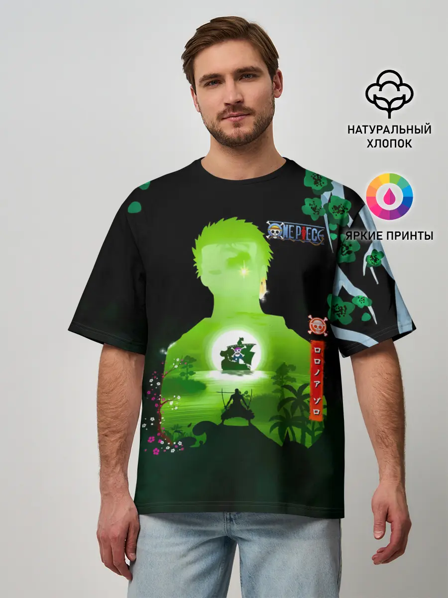 Мужская футболка оверсайз / Зоро One Piece. Большой куш