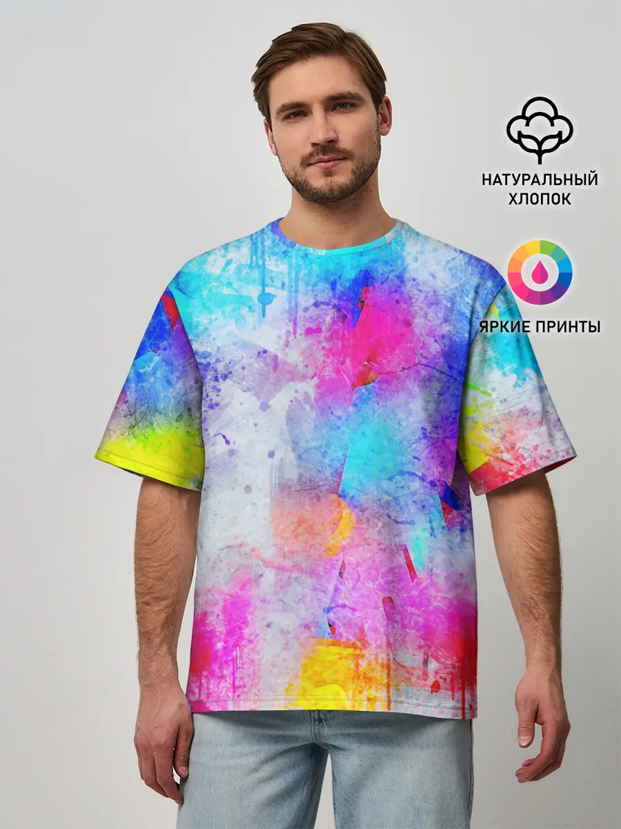 Мужская футболка оверсайз / НЕОНОВЫЕ ПОТЕРТОСТИ