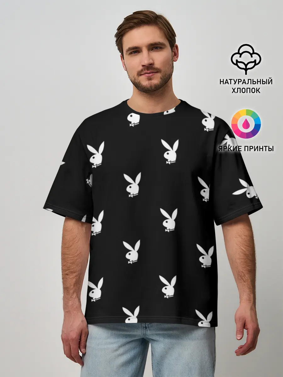 Мужская футболка оверсайз / ПЛЕЙБОЙ ПАТТЕРН | PLAYBOY PATTERN