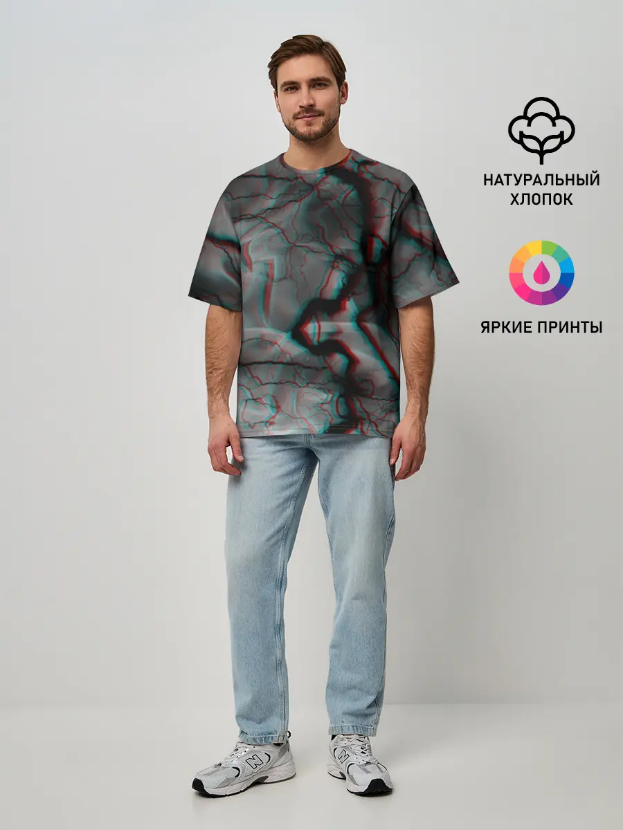 Мужская футболка оверсайз / МОЛНИИ GLITCH