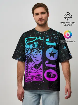 Мужская футболка оверсайз / Star Platina на черном брызги