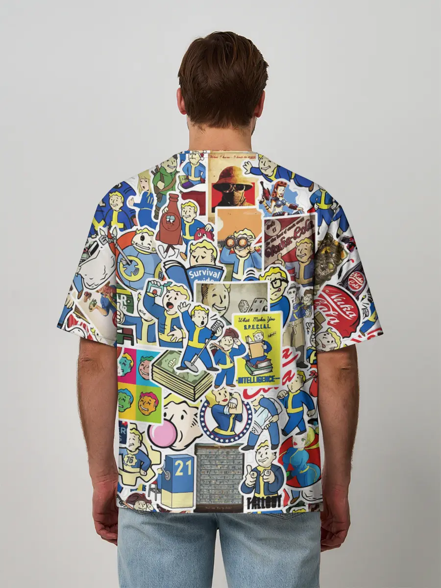 Мужская футболка оверсайз / FALLOUT STICKER BOMBING