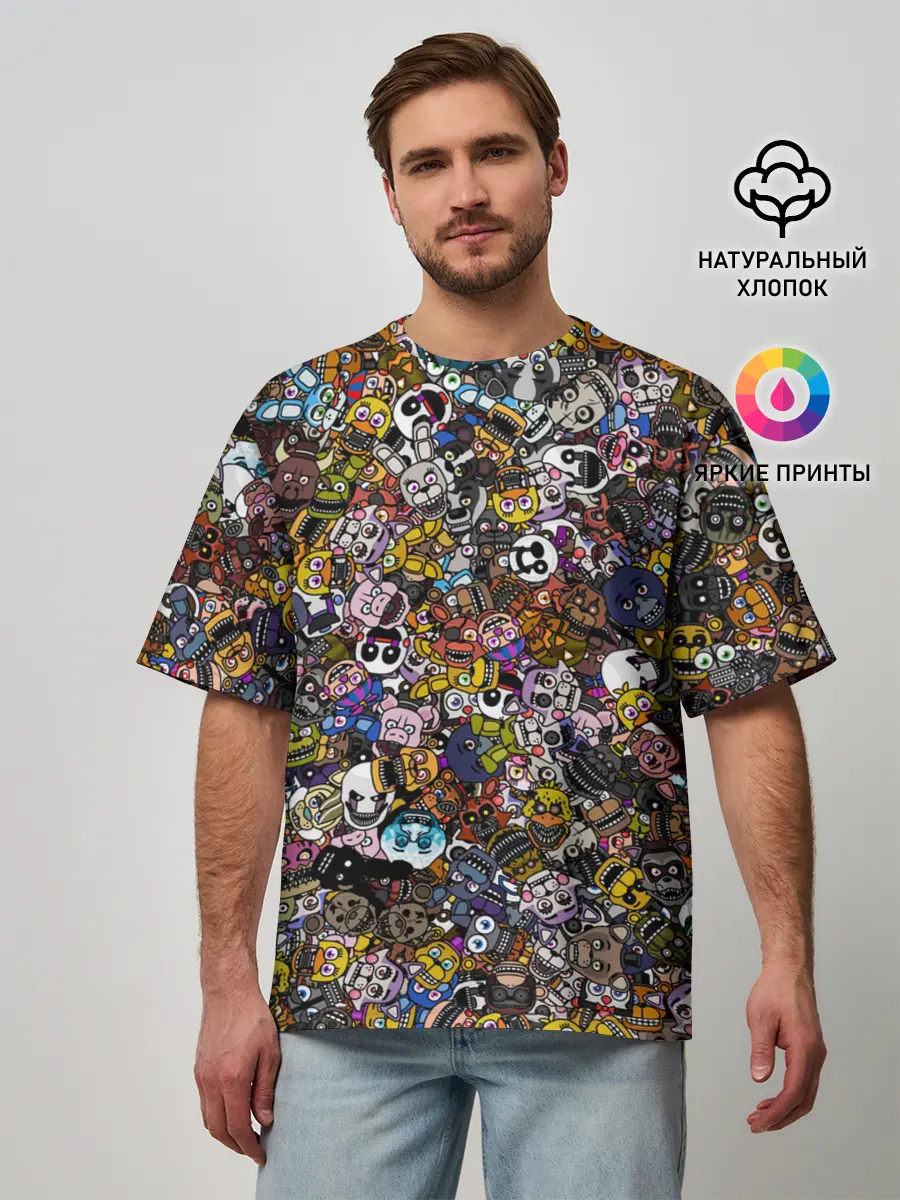 Мужская футболка оверсайз / FNaF стикербомбинг