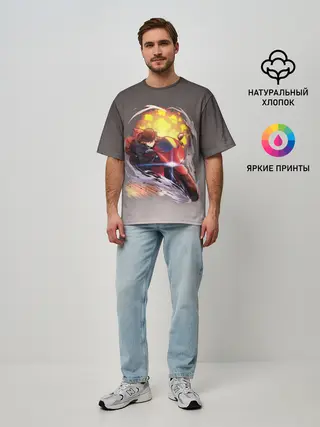 Мужская футболка оверсайз / Чуя Накахара на мотоцикле взрыв