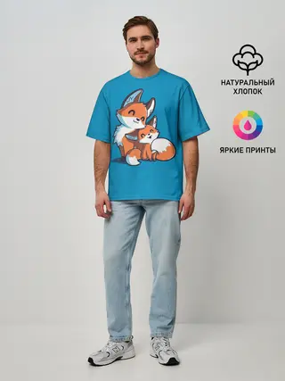Мужская футболка оверсайз / Лисья семья