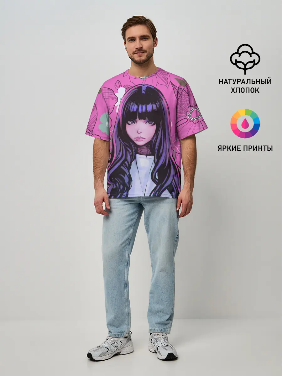 Мужская футболка оверсайз / Аниме Цветочная Тян