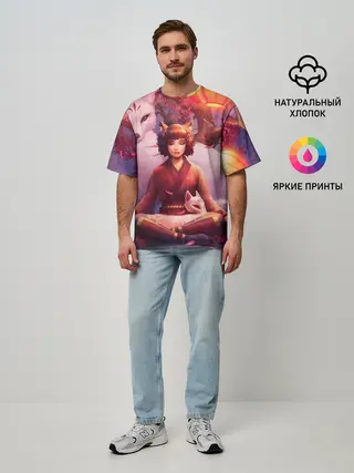 Мужская футболка оверсайз / Девушка-лиса