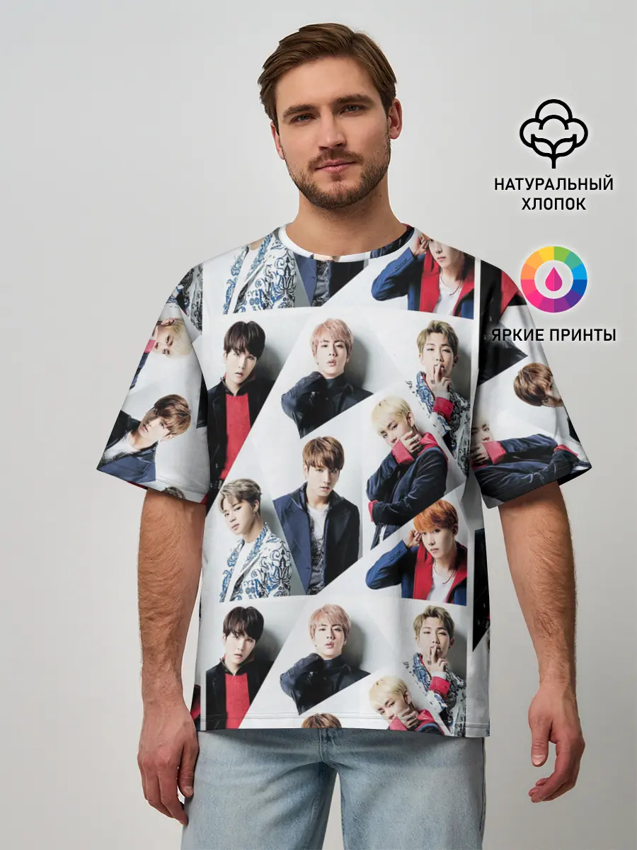 Мужская футболка оверсайз / BTS COLLAGE