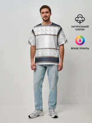 Мужская футболка оверсайз / White 3d lines