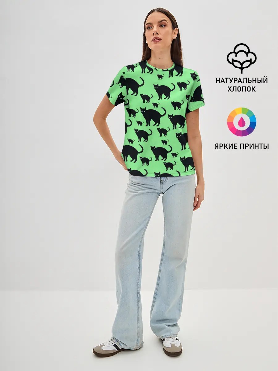 Женская базовая футболка / Кошки черные