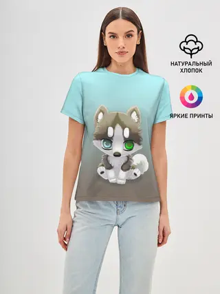 Женская базовая футболка / Малыш хаски