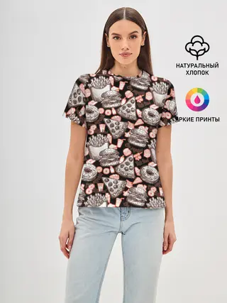 Женская базовая футболка / Фастфуд / Fast food