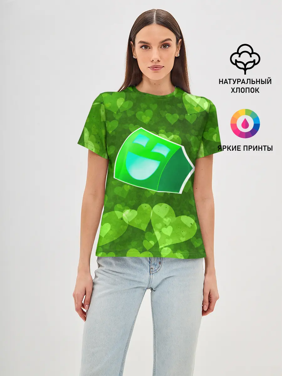 Женская базовая футболка / Geometry Dash | Green Love