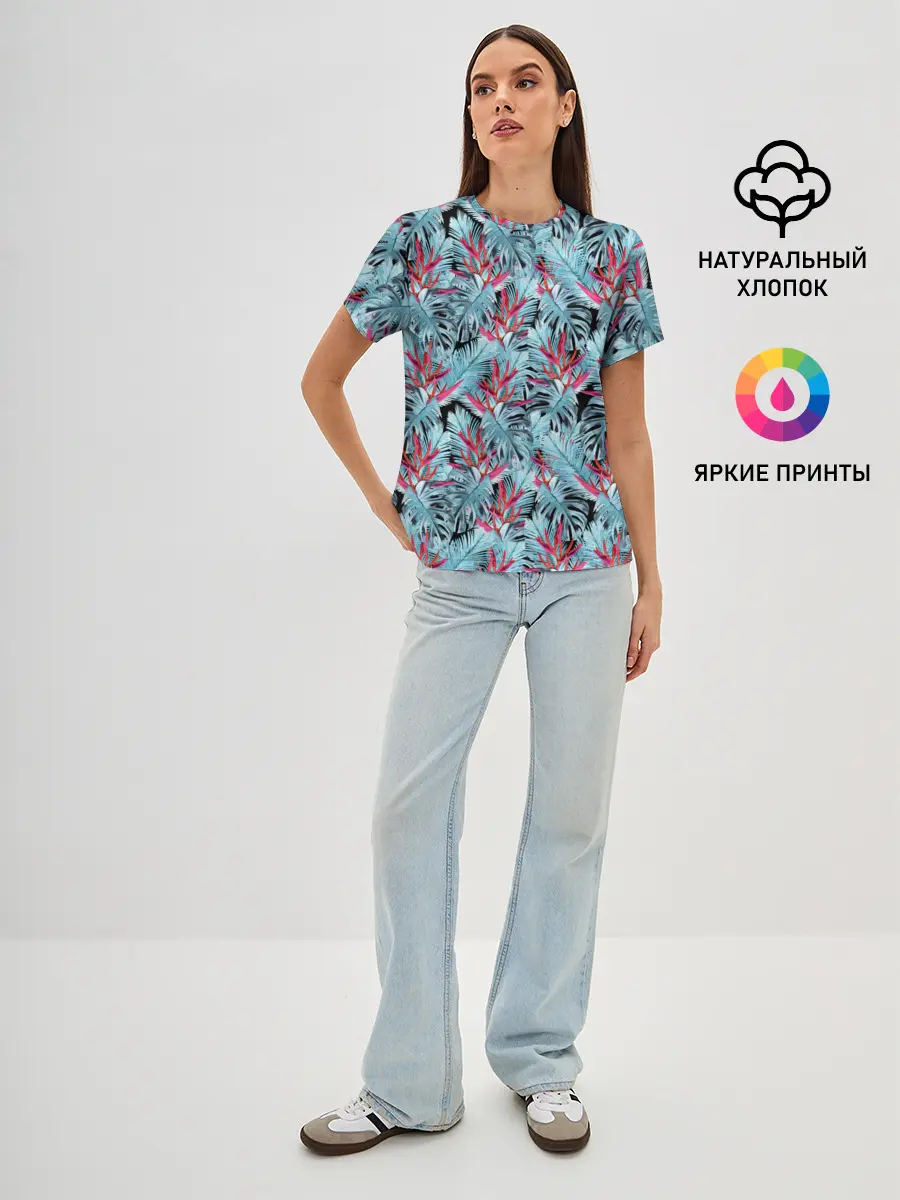 Женская базовая футболка / Розово-голубой тропический
