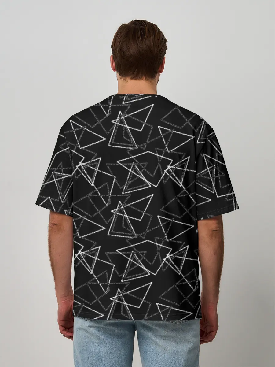 Мужская футболка оверсайз / Черно-белый геометрический