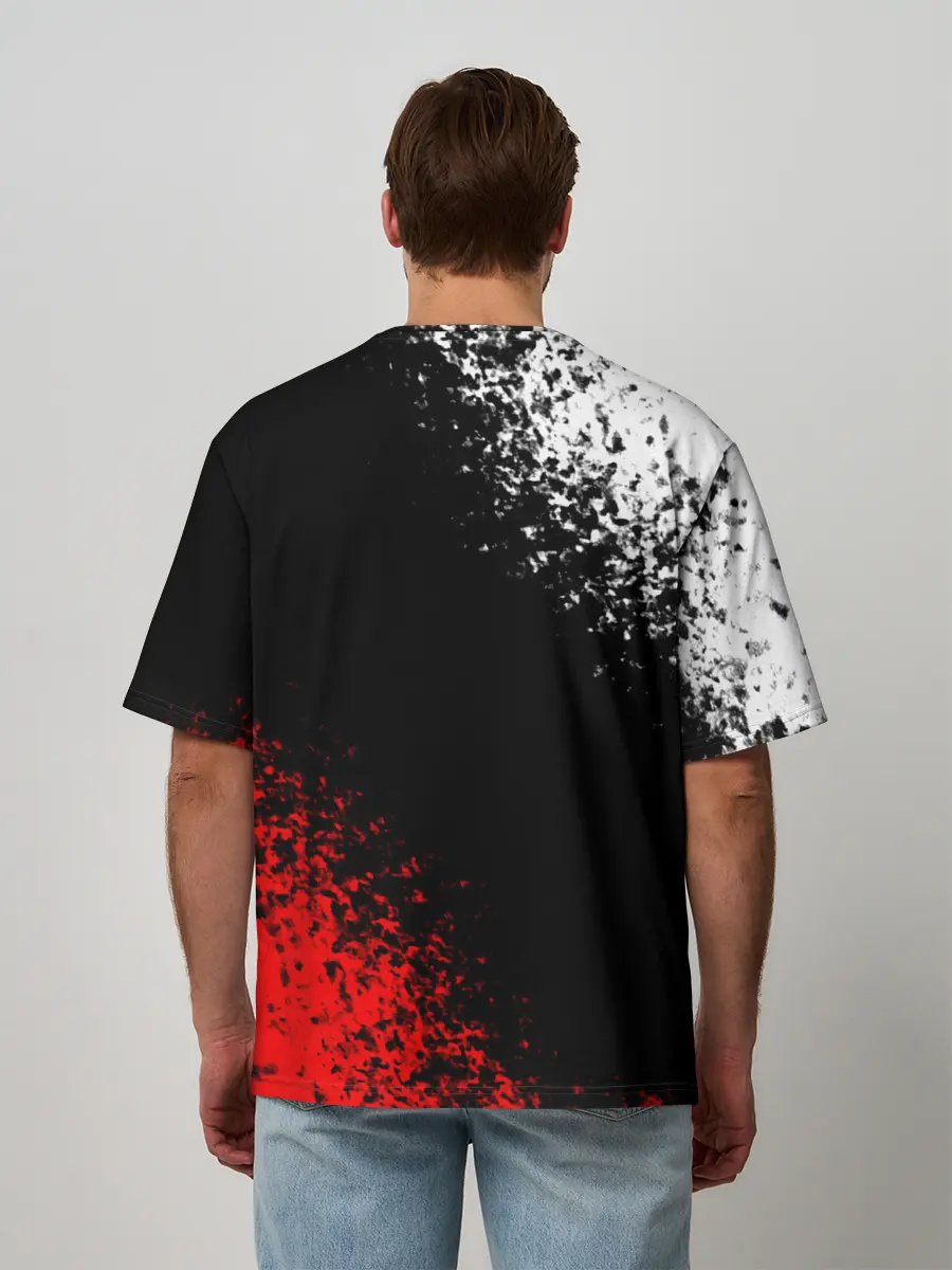 Мужская футболка оверсайз / Оверлорд лого краснобелый