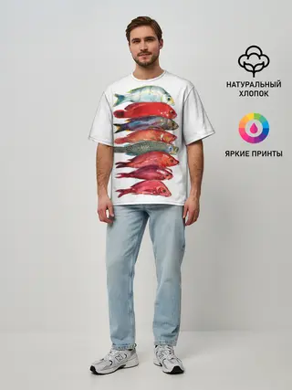 Мужская футболка оверсайз / рыбки