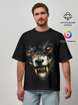Мужская футболка оверсайз / ВОЛЧЬЯ ГОЛОВА