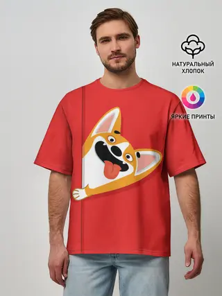 Мужская футболка оверсайз / Вельш Корги Пемброк