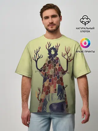 Мужская футболка оверсайз / лесной волшебник акварель