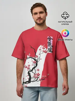 Мужская футболка оверсайз / Сакура Айкидо