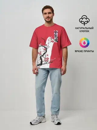 Мужская футболка оверсайз / Сакура Айкидо