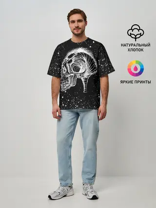 Мужская футболка оверсайз / Череп Зверь и Брызги
