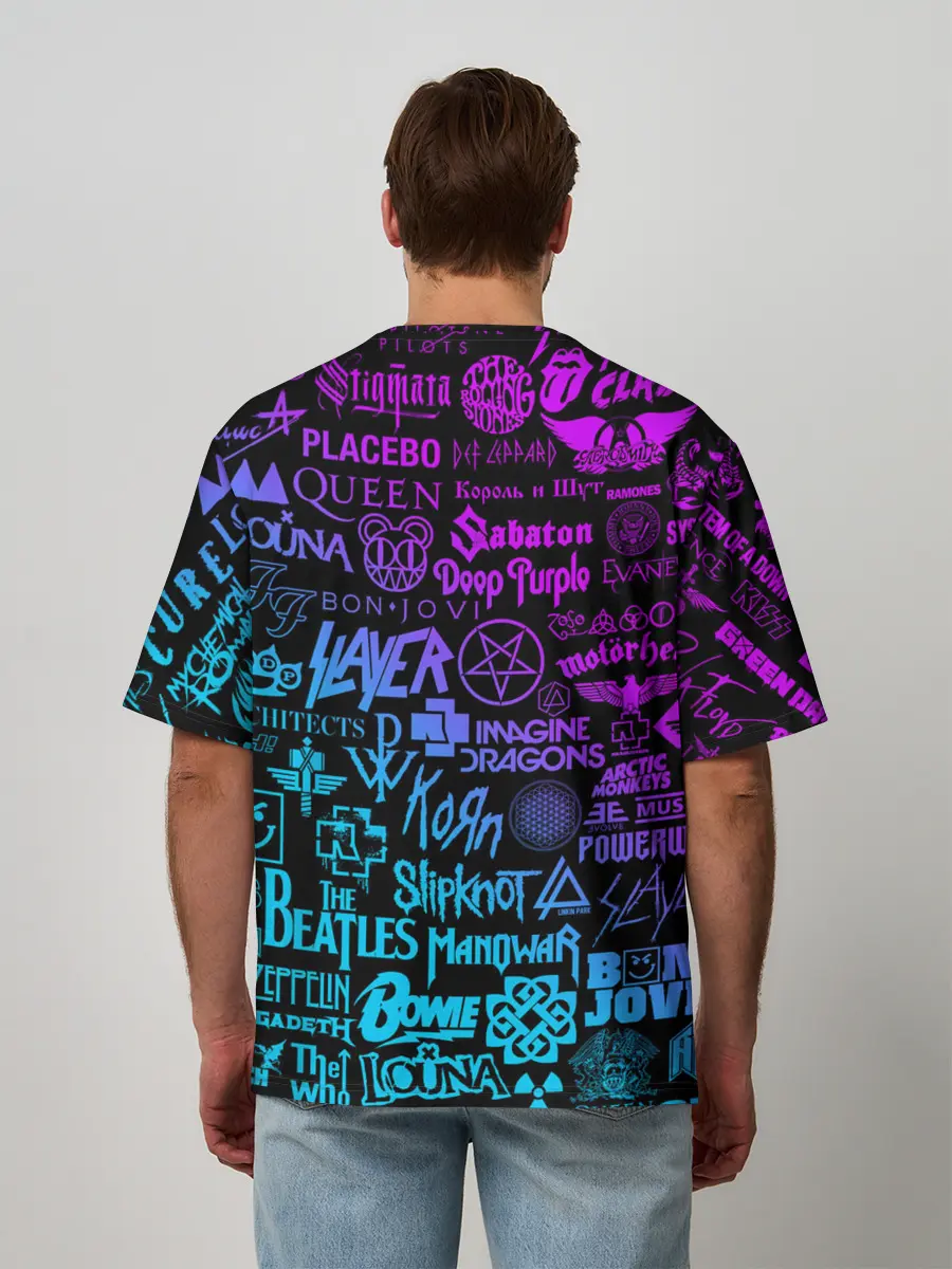 Мужская футболка оверсайз / ЛОГОТИПЫ РОК ГРУПП