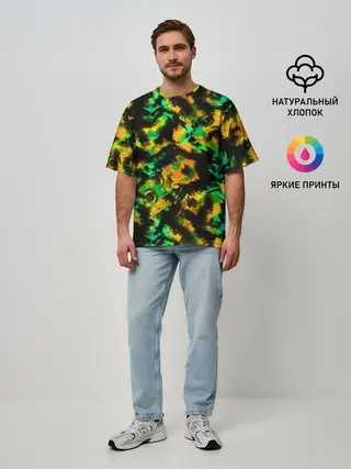 Мужская футболка оверсайз / Абстрактный желто-зеленый узор