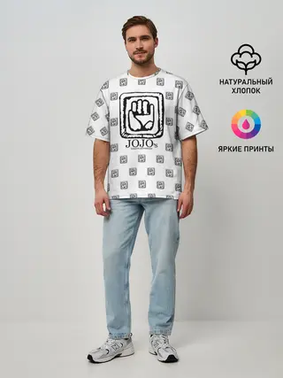 Мужская футболка оверсайз / Лого джоджо белый