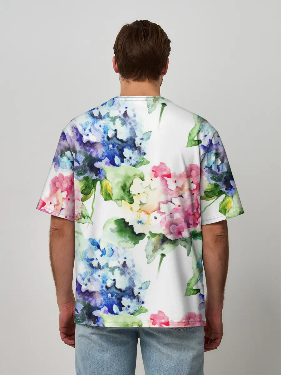 Мужская футболка оверсайз / Акварель, гортензии