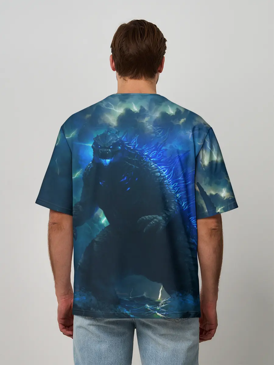 Мужская футболка оверсайз / ГОДЗИЛЛА В МОРЕ