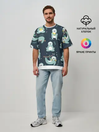 Мужская футболка оверсайз / ленивцы