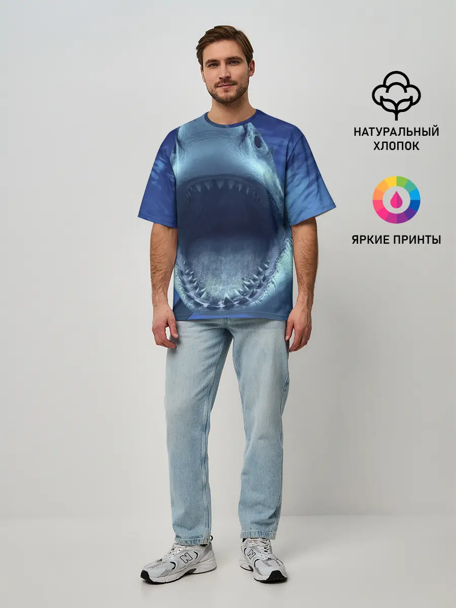 Мужская футболка оверсайз / Белая акула