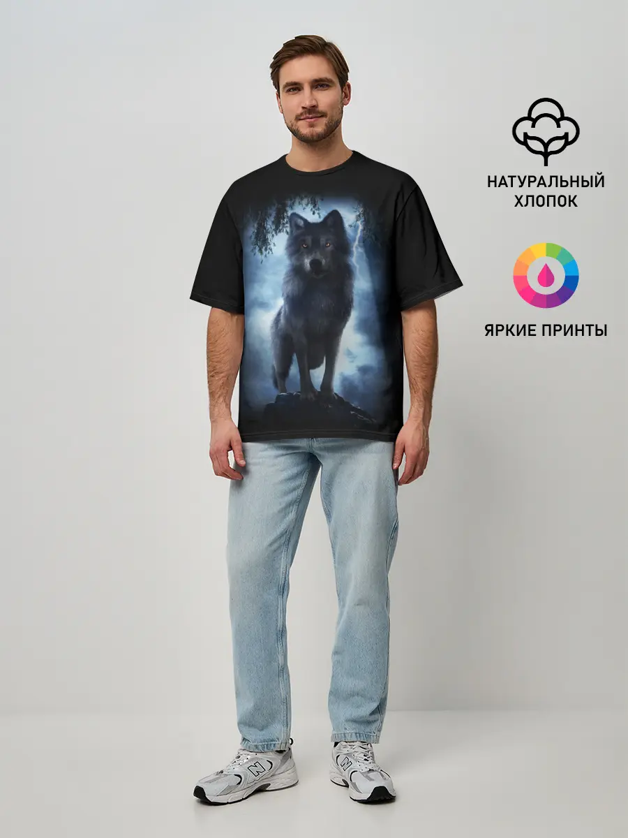 Мужская футболка оверсайз / ВОЛК БРОДЯГА
