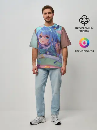 Мужская футболка оверсайз / коносуба аква