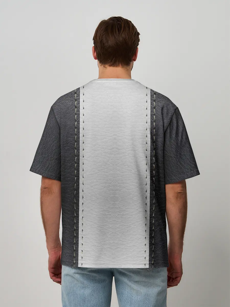 Мужская футболка оверсайз / Черно белая кожа