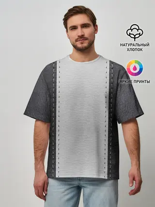 Мужская футболка оверсайз / Черно белая кожа