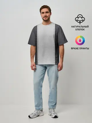 Мужская футболка оверсайз / Черно белая кожа