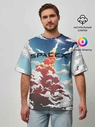 Мужская футболка оверсайз / Ракета | SpaceX