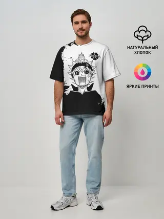 Мужская футболка оверсайз / Чёрный клевер кричащий Аста